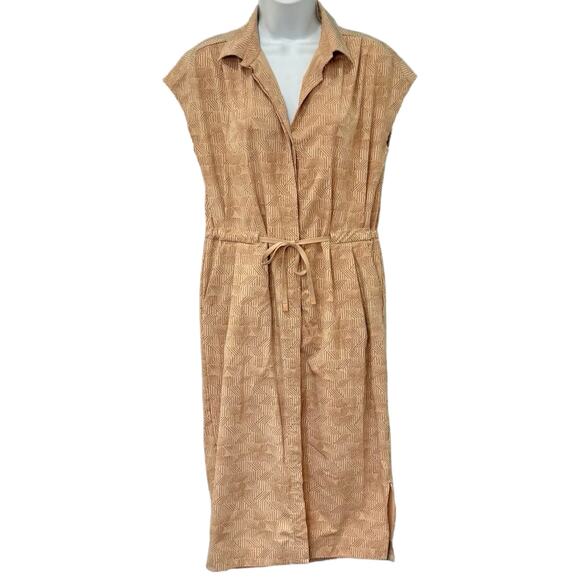 REI Cooperative Tan Brown Drawstring Patterned Shift Short Sleeve Dress size XS - Picture 2 of 13